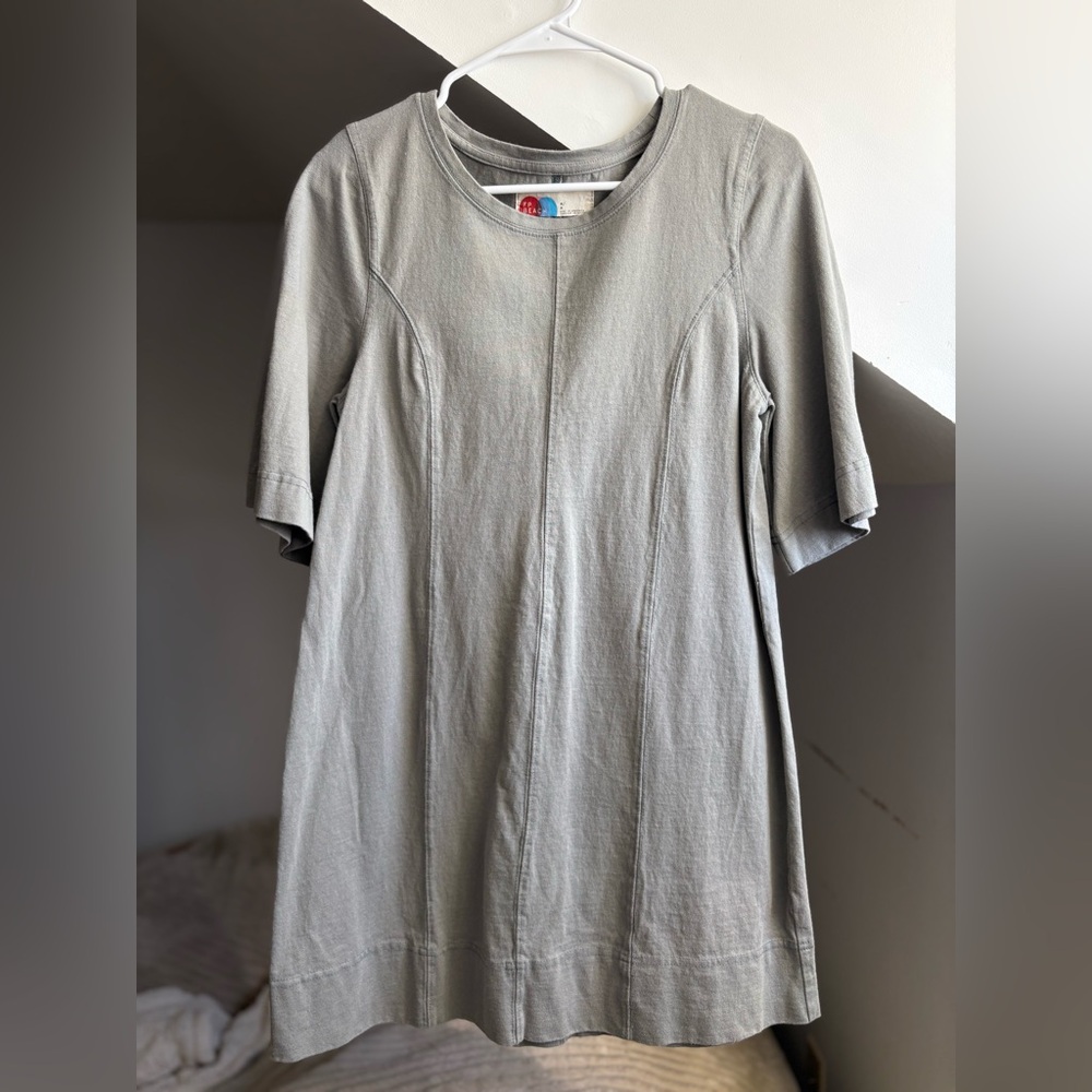 Free People Beach Portia Seamed Mini T-Shirt Dress - Sage Grey - Size Medium